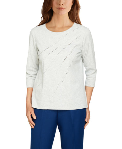 Alfred Dunner Womens Knit Plus Size Classics Diagonal Heat Top Gray 3X