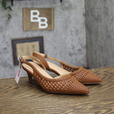 Universal Thread Woven Slingback Pointed-Toe Kitten Heels Cognac Brown 6.5M