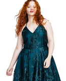 BCX Trendy Plus Size Strappy Embroidered Sleeveless Gown Emerald Green 16W