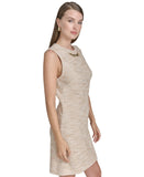 Halston Womens Tweed Chain-Trim Shift Dress HD4JMB8T Oatmeal Brown 14