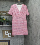 London Times Women's Surplice Embellished Houndstooth Faux Wrap Dress Pink 12