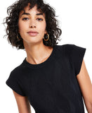 Vince Camuto Womens Textured-Knit Cap-Sleeve Midi Dress Black L