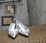 INC International Concepts Slingback Kitten Heel Pumps Silver Crinkle Gray 8.5M