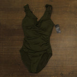 Lauren Ralph Lauren Ruffle Surplice One-Piece Swimsuit Dark Olive Green 10