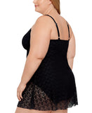 Swim Solutions Plus Size Lace Swimdress Flyaway One Piece Swimsuit Black 18W