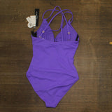 La Blanca Piece Swimsuit Underwire Lace Up Island Goddess Ultraviolet Purple 10