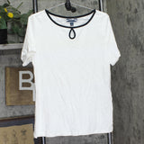 Karen Scott Short Sleeve Keyhole Boat Neck Shirt Top 100118546MS Bright White L