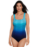 Mimi Flamingo Womens Prism Change Scoopneck One Piece Swimsuit Blue Multi 10