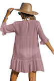 Cupshe Womens Front Button Ruffled Cover-Up Dress Dusty Rose Pink M