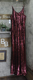 Dress The Population Womens Iris Sequined Side Slit Gown Dress Port Red Black XL