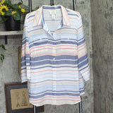 Alfred Dunner 3/4 Sleeve Button Down Striped Dress Shirt Blouse White Multi 1X