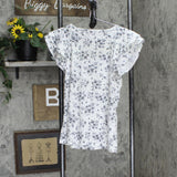 LC Lauren Conrad Womens Knit Floral Flutter Sleeve Shirt Top White / Black S