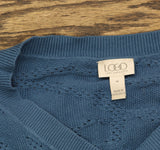 Logo By Lori Goldstein Button Front Cotton Cardigan Sweater Blue Slate 1X