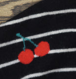 Aqua Lightweight Cherry Stripe Cashmere Sweater Black Multi XS