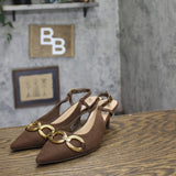 A New Day Tabitha Chain Slingback Memory Foam Insole Kitten Heels Brown 7M