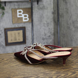 A New Day Womens Gwen Rhinestone Bow Heels Velvet 94656742 Burgundy Red 9.5M