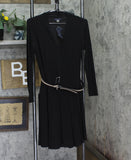 Tommy Hilfiger Pleated V Neck Fit Flare Long Sleeved Knit Midi Dress Black 4