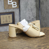 A New Day Womens Arden Raffia Ornamented Block Heels Sandal 93320202 Brown 6M