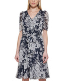 Tommy Hilfiger Chiffon Fit & Flare Dress Sky Captain Blue / Ivory 14