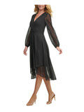 Tommy Hilfiger Surplice Neckline Knee Length Evening Hi-Lo Dress Black Multi 16