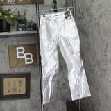 Art Class Girls High-Rise Baggy Metallic Wide Leg Denim Pant Silver Gray 10