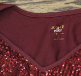 Belle By Kim Gravel Front Knit Back V-Neck Short Sleeve Top Zinfandel Red S