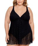 Swim Solutions Tummy Control Flyaway Lace Swimdress One Piece Swim Black 22W