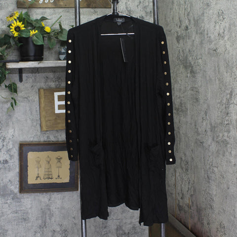 Belldini Embellished Sleeve Knit Open Cardigan BK250055X Black / Gold 2X