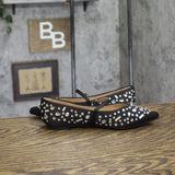 A New Day Womens Satin Rhinestone Pointed Toe Flats Black 6M