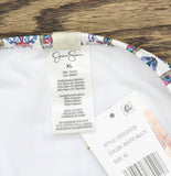 Jessica Simpson Textured Floral-Print Striped Bikini Swim Bottom White Multi XL