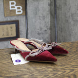 A New Day Gwen Rhinestone Bow Velvet Heels 94656735 Burgundy Red 6M