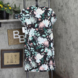 Miss Elaine Womens Short-Sleeve Floral Snap Front Nightgown Seaside Black S