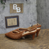 Universal Thread Woven Slingback Pointed-Toe Kitten Heels Cognac Brown 6.5M