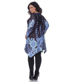 White Mark Womens Plus Size Rella Tunic Blouse Shirt Top Black Blue 2X