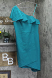 Adrianna By Adrianna Papell One Shoulder Sheath Mini Dress Deep Emerald Green 14