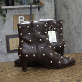 A New Day Wide Width Tigris Low-Shaft Studded Heeled Booties Dark Brown 7.5W