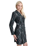 DKNY Embellished Plaid-Print Long-Sleeve Jacket Dress Pine Green / Multi 14