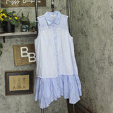 Lucky Brand Womens Breezy Cotton Sleeveless Shirt Dress 133380 Blue Stripe L