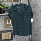 Auden Womens Cloud Knit Modal Notch Collar Short Sleeve Pajama Top Green M