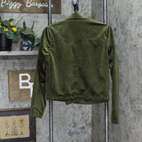 LC Lauren Conrad Womens Crushed Velvet Motorcycle Moto Jacket Green S