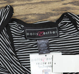 Polly & Esther Juniors Pinstriped Jewel Neck Skimmer T-Shirt Top Black / White M