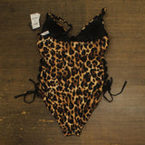 Bar III Womens Lace-Up Cheetah Print Strappy One Piece Swimsuit Brown M