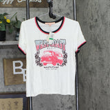 Rebellious One Womens West Coast Ringer Graphic T-Shirt Tee Ivory Off White L