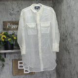 Nina Parker Sheer Button Up Long Sleeve Shirt Ivory Off White 1X
