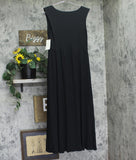A New Day Knit Ballet Sleeveless Pleated Side Slit Midi Shift Dress Black S