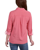 Ny Collection Womens 3/4 Roll Tab Shirt with Pockets Red Multi XL