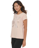 Calvin Klein Womens Short Sleeve Metallic Graphic T-Shirt M2XHJ824 Blush Pink L