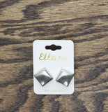 Ella Euro Womens Fashion Metal Square Statement Post Earrings Silver Gray .75"