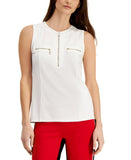 Anne Klein Womens Serenity Knit Zip-Pocket Top 10824500 White L
