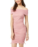 Material Girl Juniors' Womens Off-The-Shoulder Bodycon Dress Mauve Mist Pink L